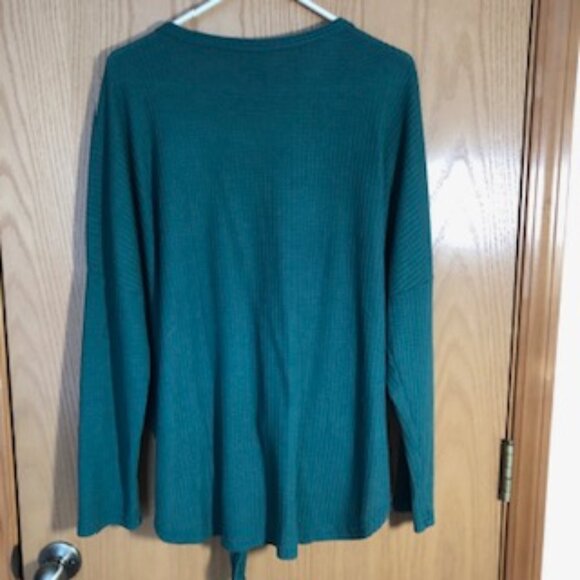 NWOT IWOLLENCE 2XL Plus Waffle Knit Tie Knot Tunic Top Green Long Sleeve Batwing - Picture 4 of 8
